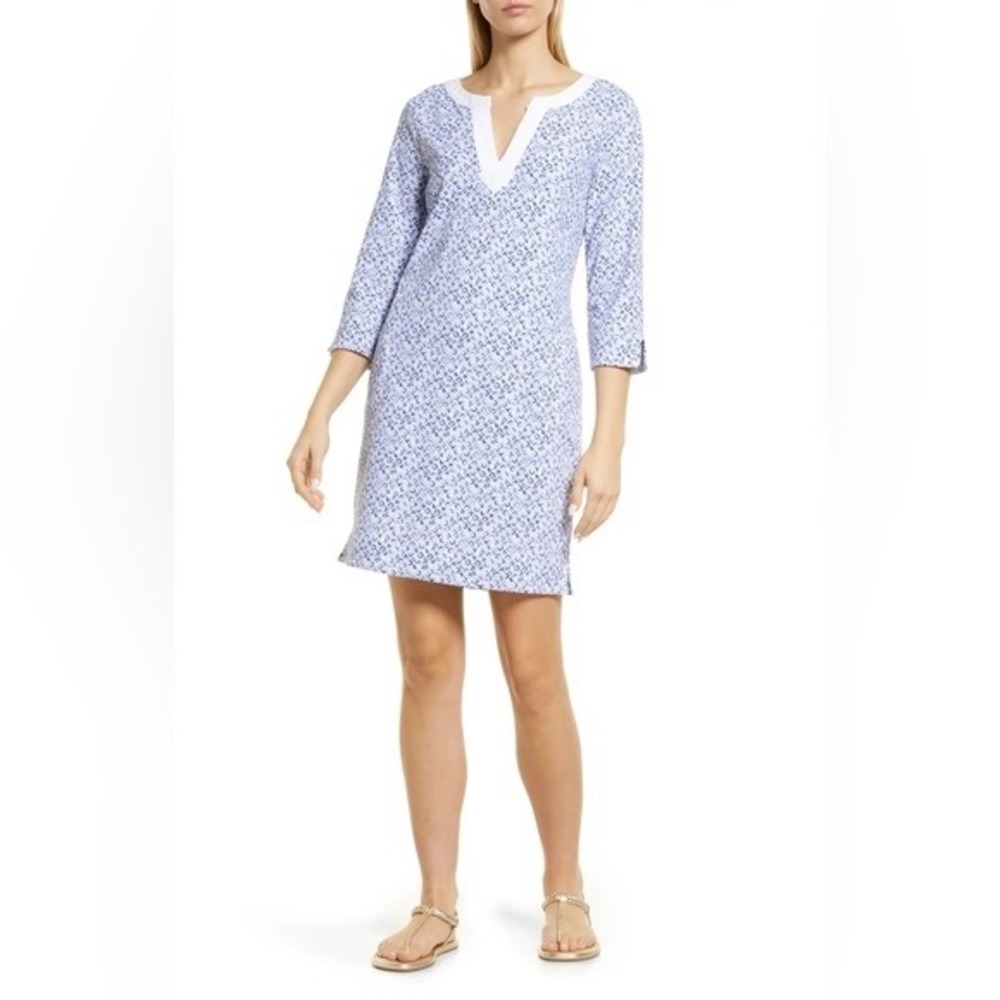 Tommy Bahama IslandZone Aubrey Tile Blue White Geometric Shift Dress Size XS